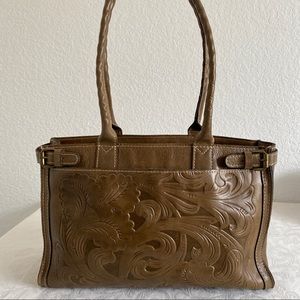 Patrician Nash olive floral embossed leather tote